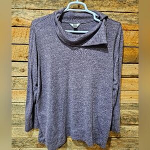CJ Banks Size 2X Tunic Sweater Gray with Burgundy‎ Under Tones